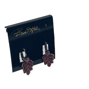 Birch Hill Earrings Tear Drop Leaf Shape Charcoal Gray Tone Red Pink Rhinestones